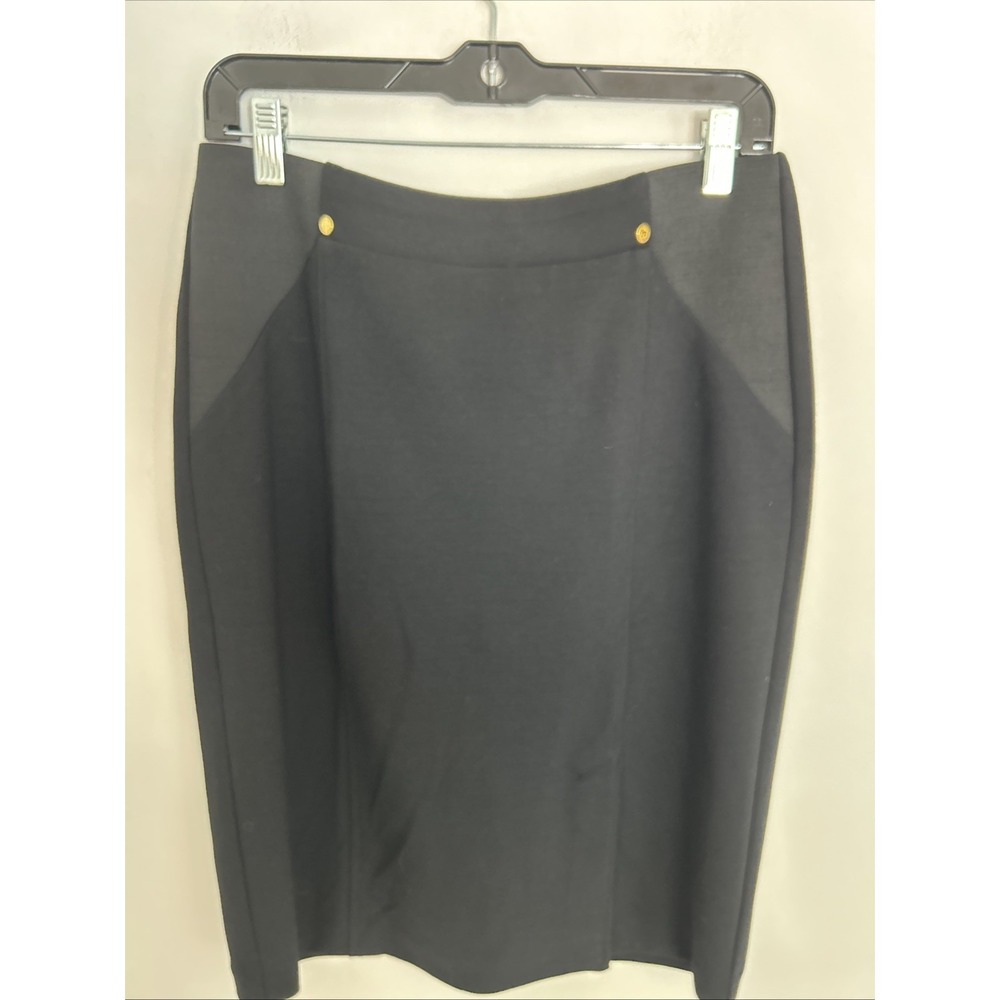 Anne Klein Women's Sz 4 Black Skirt Gold Tone Button Accents Classic/Preppy